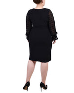 Plus Size Long Chiffon-Sleeve Knit Dress