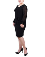 Plus Size Long Chiffon-Sleeve Knit Dress