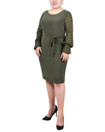 Plus Size Long Chiffon-Sleeve Knit Dress