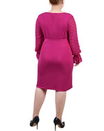 Plus Size Long Chiffon-Sleeve Knit Dress