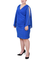 Plus Size Long Sleeve Surplice Dress With Cold Shoulder Studded Chiffon Sleeve