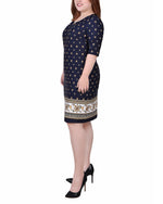 Plus Size Elbow Sleeve Knee Length Dress With Hardware