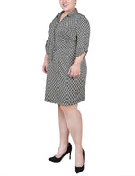 Plus Size Belted Roll Tab Zip Front Shirtdress