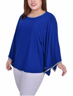 Plus Size Long Batwing Top With Glitz Tape At Neckline And Sleeves