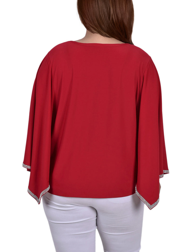 Plus Size Long Batwing Top With Glitz Tape At Neckline And Sleeves
