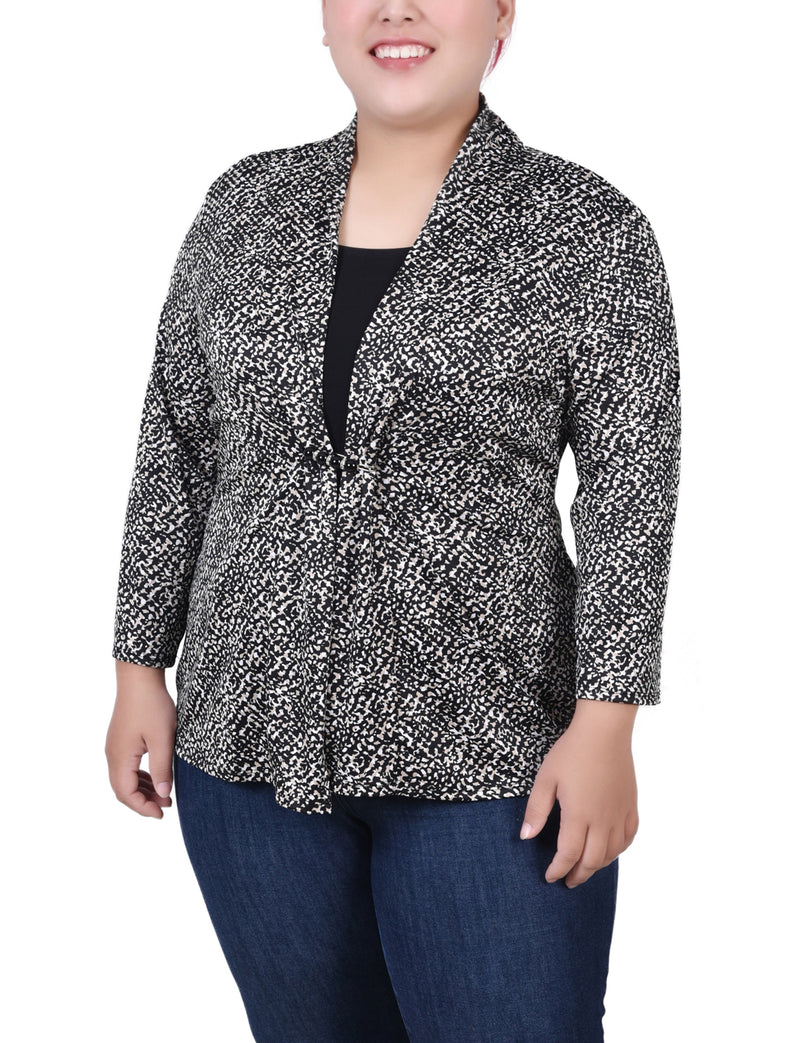 Plus Size 3/4 Sleeve Two-Fer Top