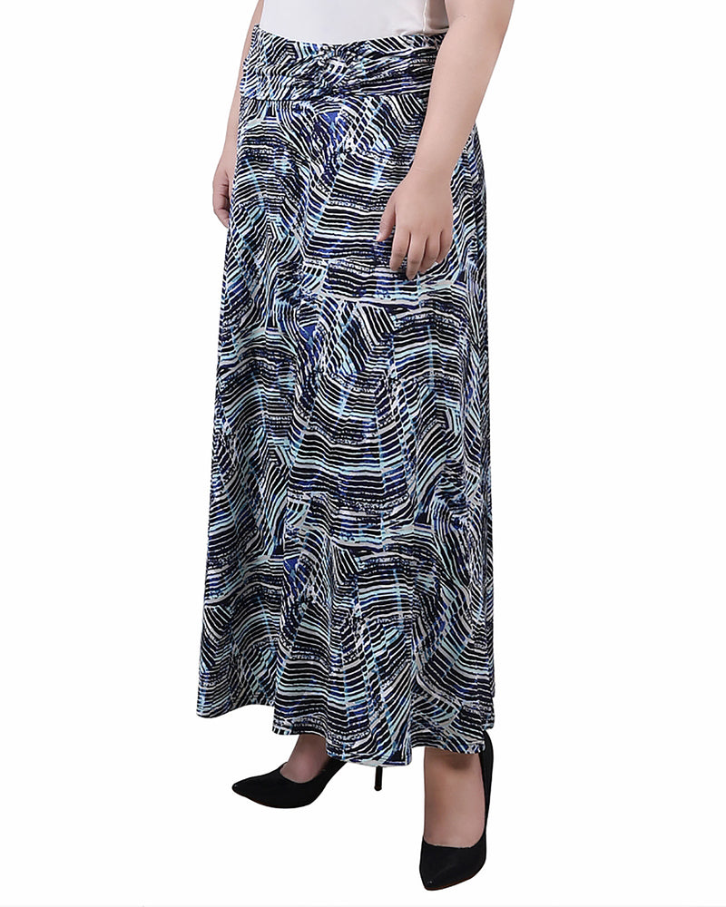Plus Size Maxi A-Line Skirt With Front Faux Belt With Ring Detail