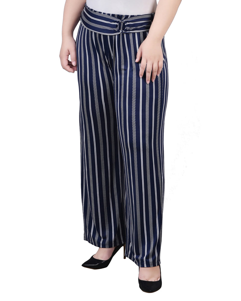 Plus Size Cropped Pull On Pants With Faux Belt