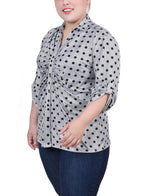 Plus Size 3/4 Roll Tab Rouched-Front Top