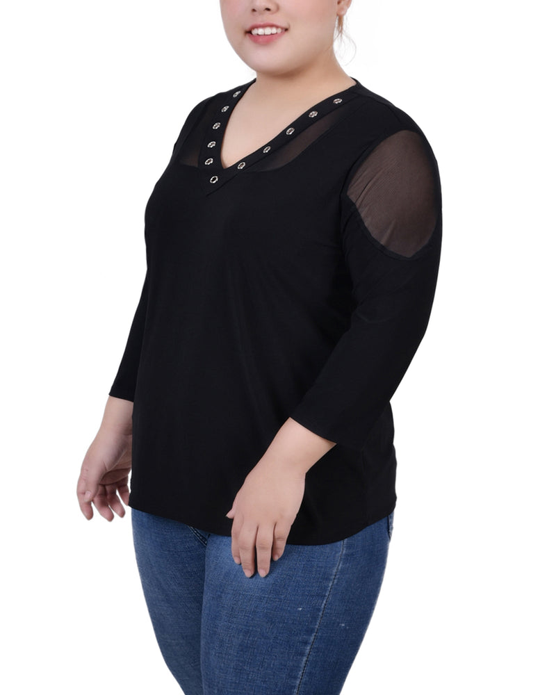 Plus Size Long Sleeve Top With Mesh Insets
