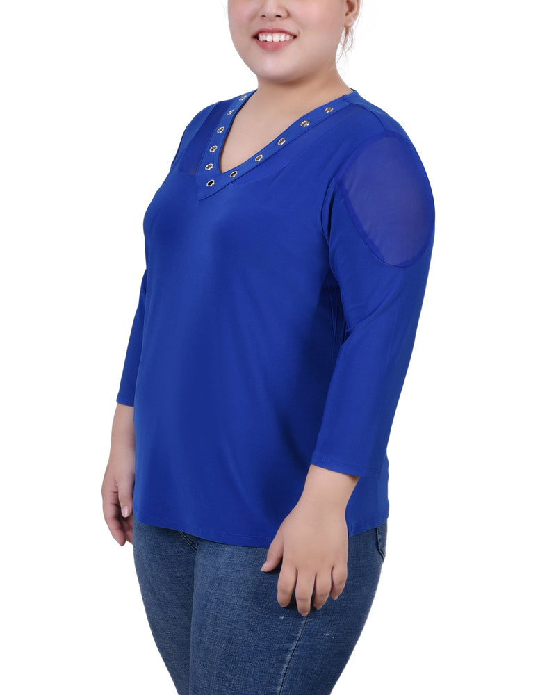 Plus Size Long Sleeve Top With Mesh Insets