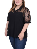 Plus Size Short Sleeve Top With Dotted Mesh