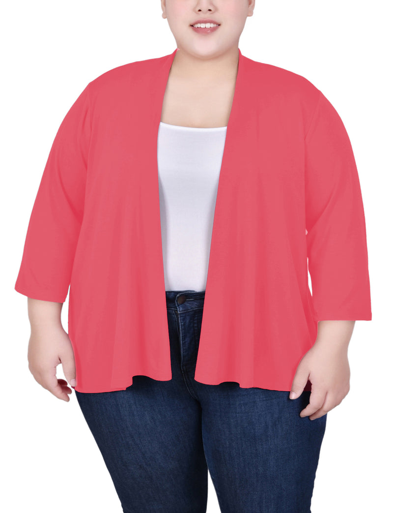 Plus Size 3/4 Sleeve Solid Cardigan