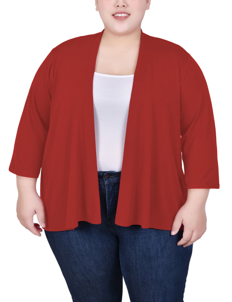 Plus Size 3/4 Sleeve Solid Cardigan
