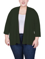 Plus Size Solid 3/4 Sleeve Cardigan