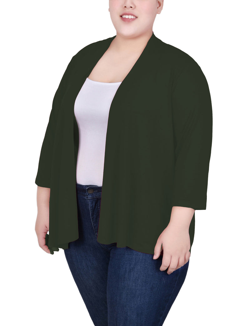 Plus Size Solid 3/4 Sleeve Cardigan