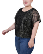 Plus Size Foil Lace Poncho With Smocked Waist