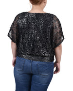 Plus Size Foil Lace Poncho With Smocked Waist