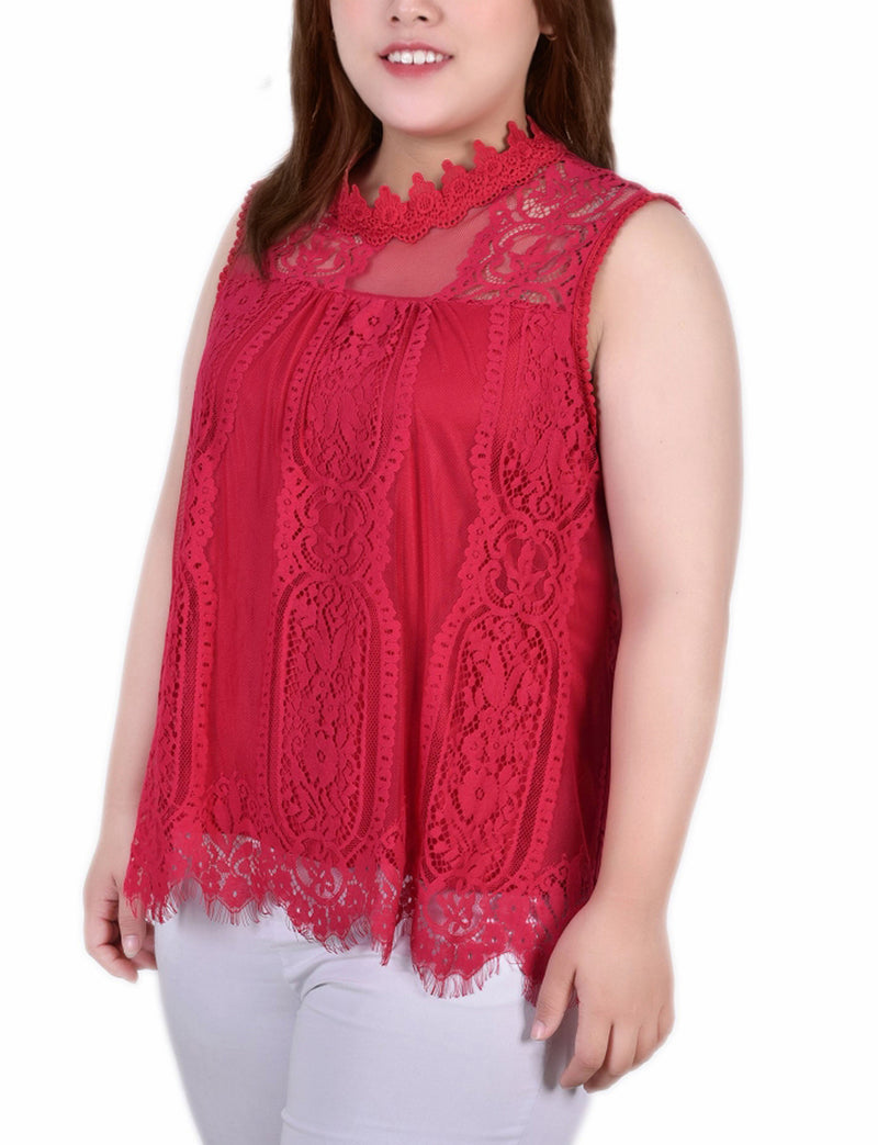 Plus Size Sleeveless Mock Neck Lace Top