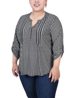 Plus Size 3/4 Roll Tab Pullover Top