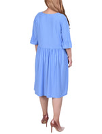 Plus Size Short Bell Sleeve Swiss Dot Dress