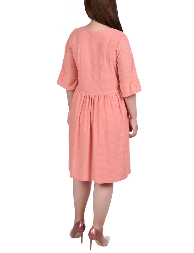 Plus Size Short Bell Sleeve Swiss Dot Dress