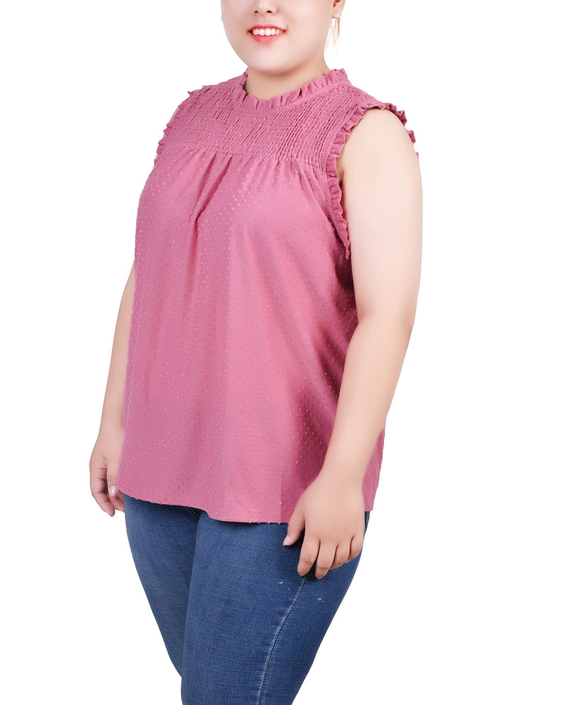 Plus Size Sleeveless Yoke Top With Ruffles