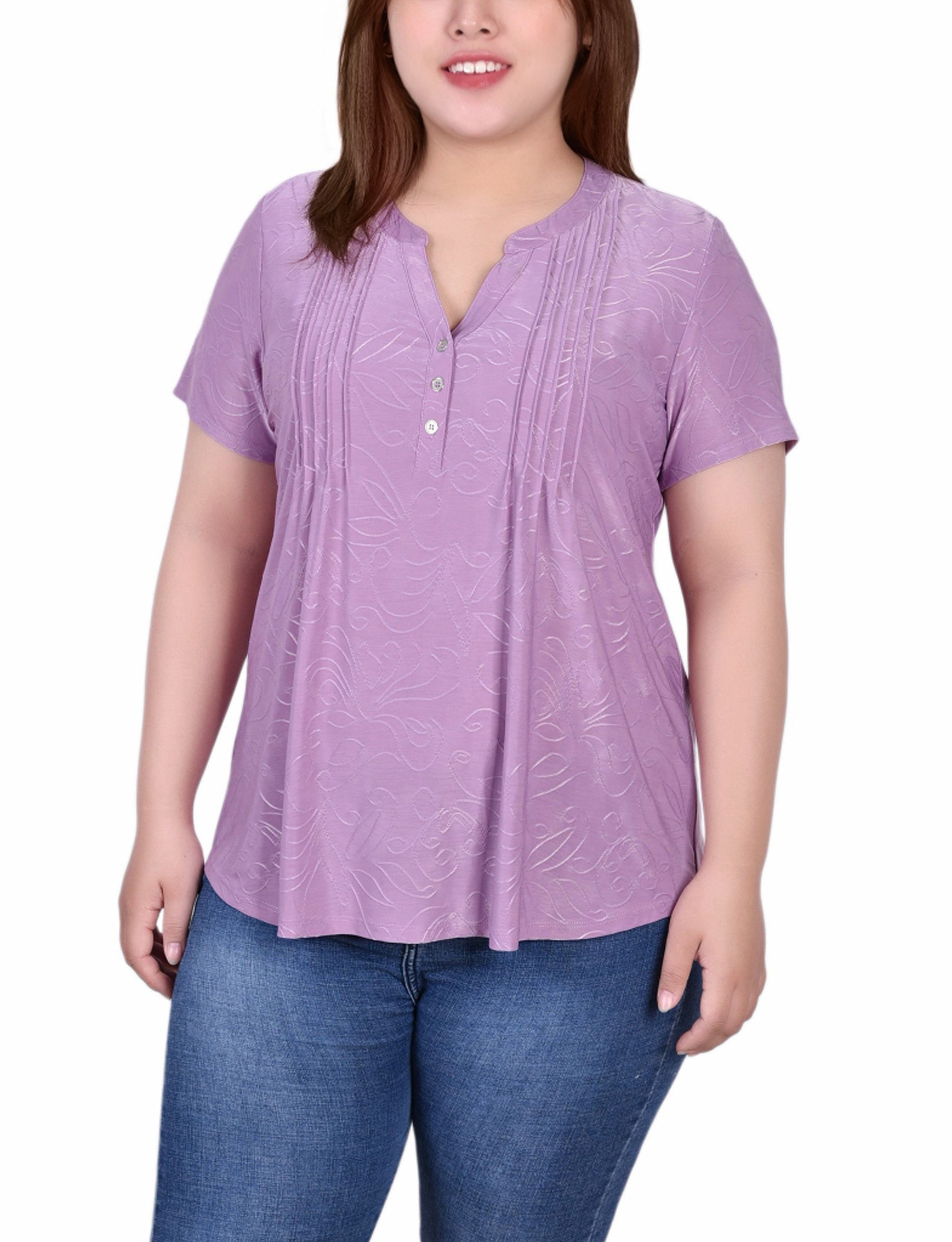 Short Sleeve Y Neck Jacquard Knit Top – NY COLLECTION