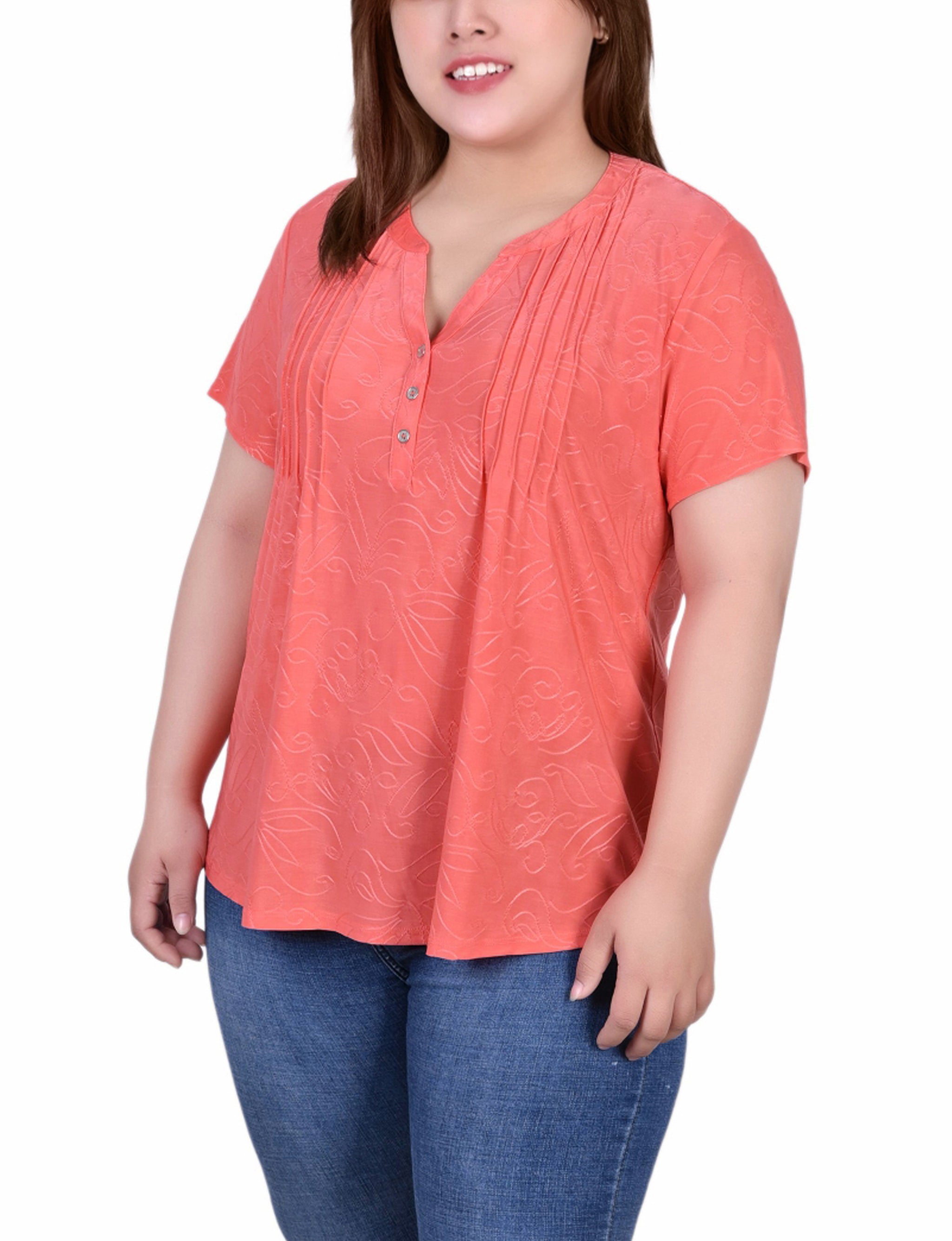 Short Sleeve Y Neck Jacquard Knit Top – NY COLLECTION