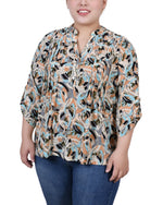 Plus Size 3/4 Roll Tab Sleeve Y Neck Top