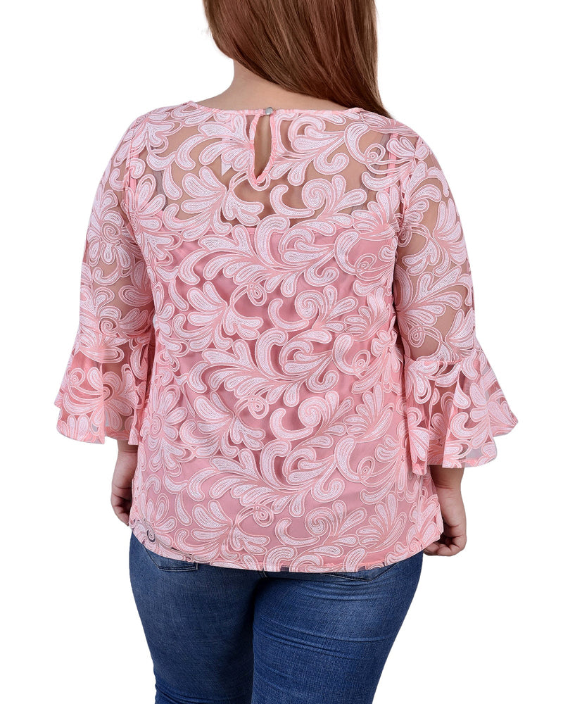 Plus Size 3/4 Sleeve Burnout Blouse With Matching Camisole