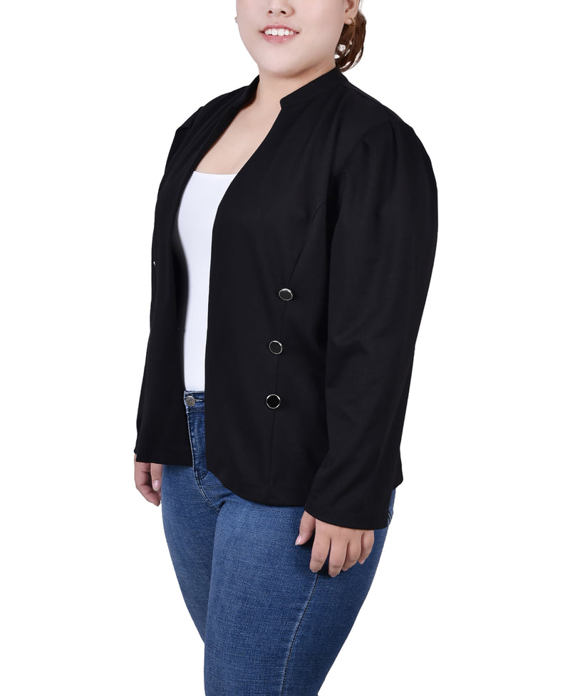 Plus Size Long Puff-Sleeve Ponte Jacket