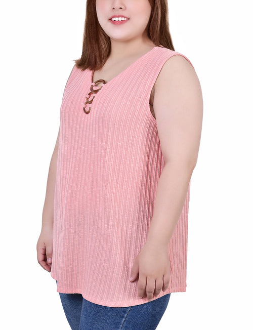 Plus Size Sleeveless Ribbed Top With Triple Rings