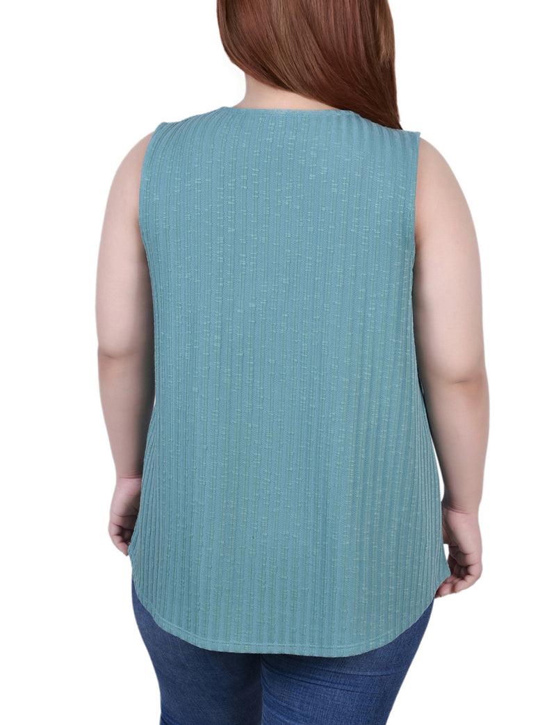 Plus Size Sleeveless Ribbed Top With Triple Rings