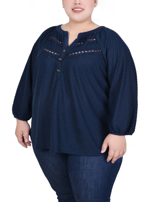 Plus Size Long Sleeve Crochet Blouse