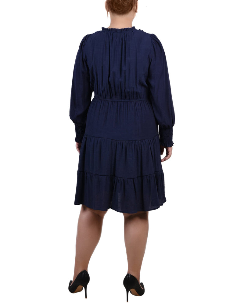 Plus Size Long Sleeve Tiered Dress With Ruffled Neck