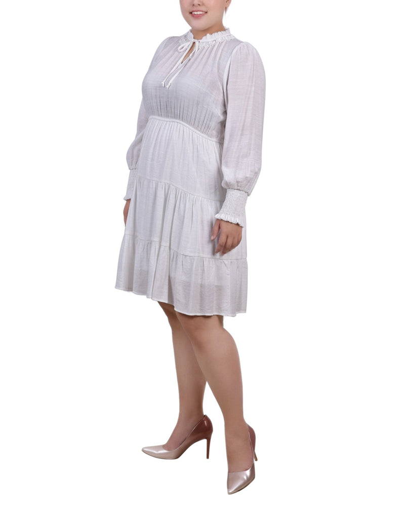 Plus Size Long Sleeve Tiered Dress With Ruffled Neck