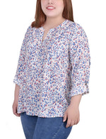 Plus Size 3/4 Roll Tab Sleeve Blouse