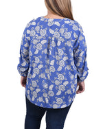 Plus Size Long Roll Tab Sleeve Pintuck Front Blouse