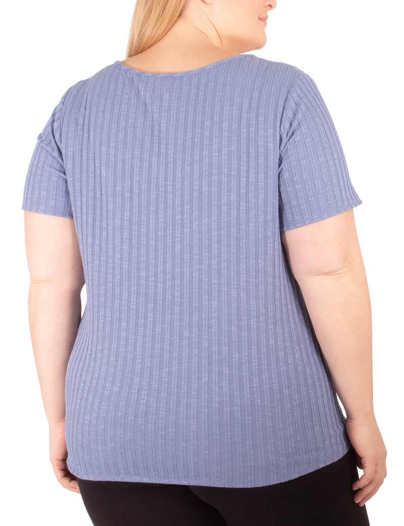 Plus Size Short Sleeve Button Front Top With Tie At Hem