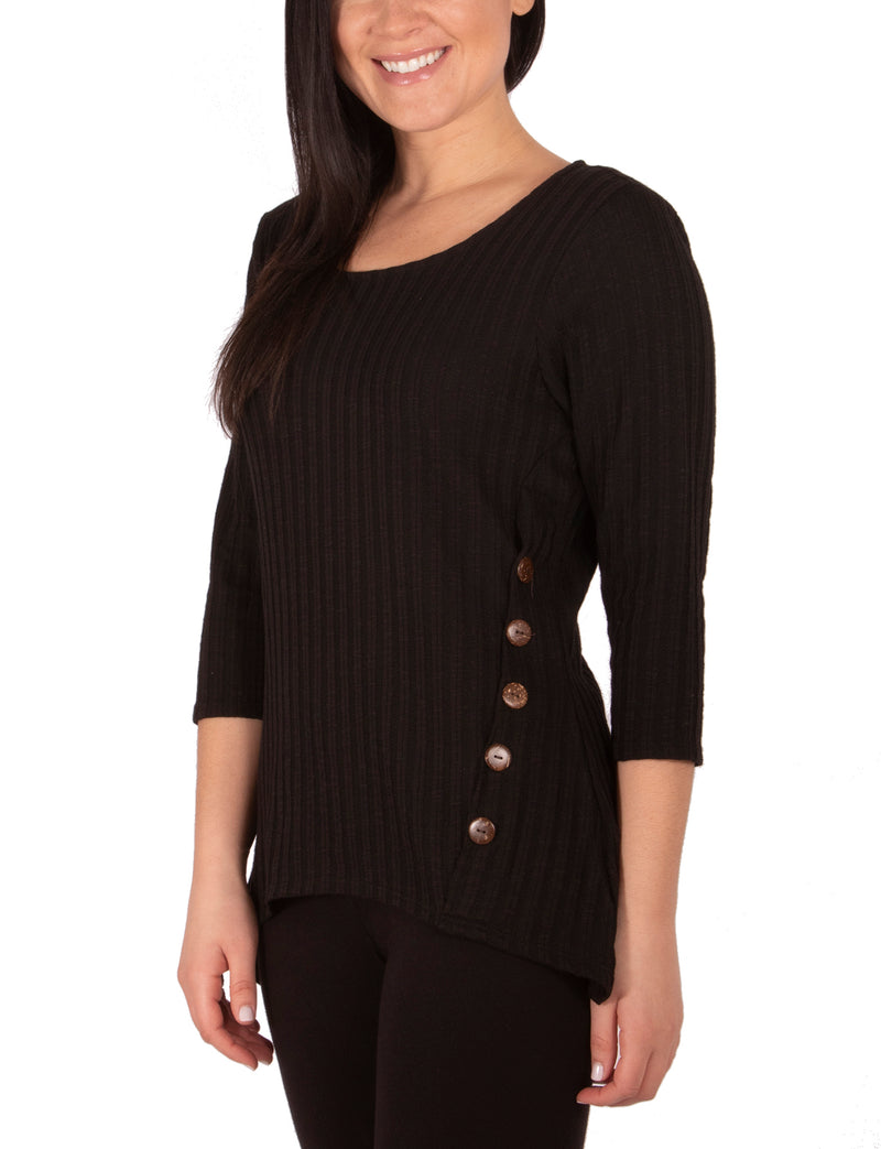 Plus Size Button Detail Ribbed Tunic Top