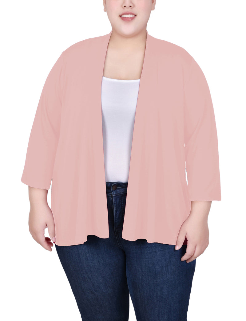 Plus Size Hasting Smith 3/4 Sleeve Solid Open Front Cardigan