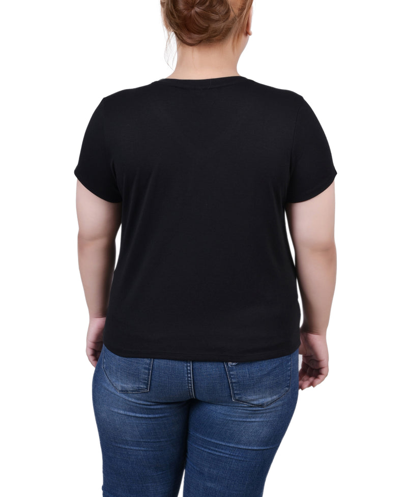 Plus Size Short Sleeve Top With Stone Details