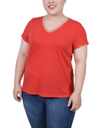 Plus Size Short Sleeve Top With Stone Details