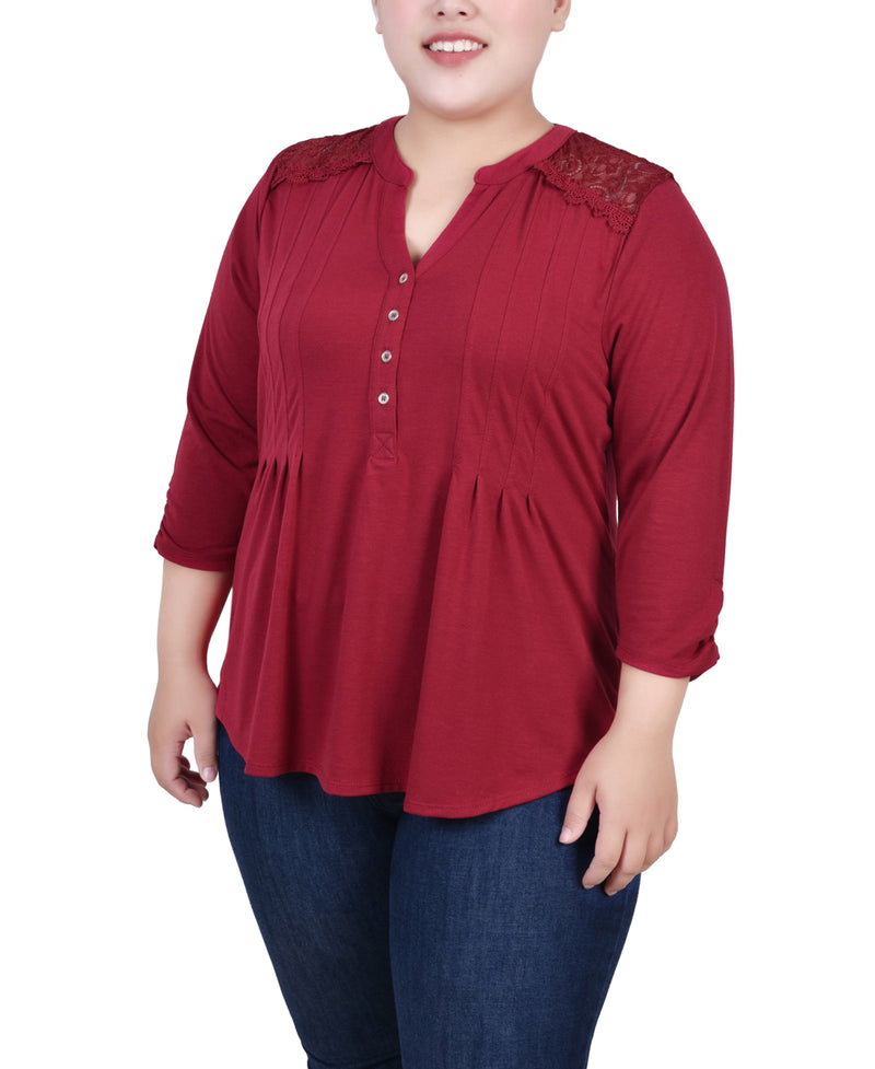 Plus Size Rouched Sleeve Pintuck Top