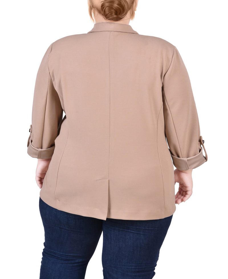 Plus Size Long Sleeve Double Breasted Crepe Jacket
