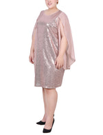 Plus Size Long Open Flutter Sleeve Sequined Dress