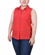 Plus Size Sleeveless Notch Collar Button Front Blouse