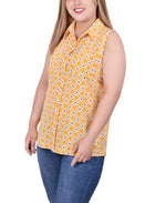 Plus Size Sleeveless Notch Collar Button Front Blouse