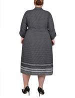 Plus Size 3/4 Roll Tab Sleeve Belted Shirtdress